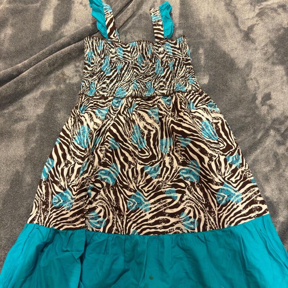 Zebra Print Dress with Blue Accents